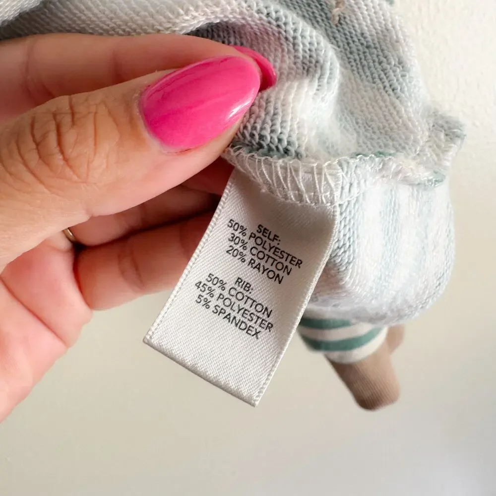 BKE Green + Cream Striped Crop Crewneck Sweatshirt - Large